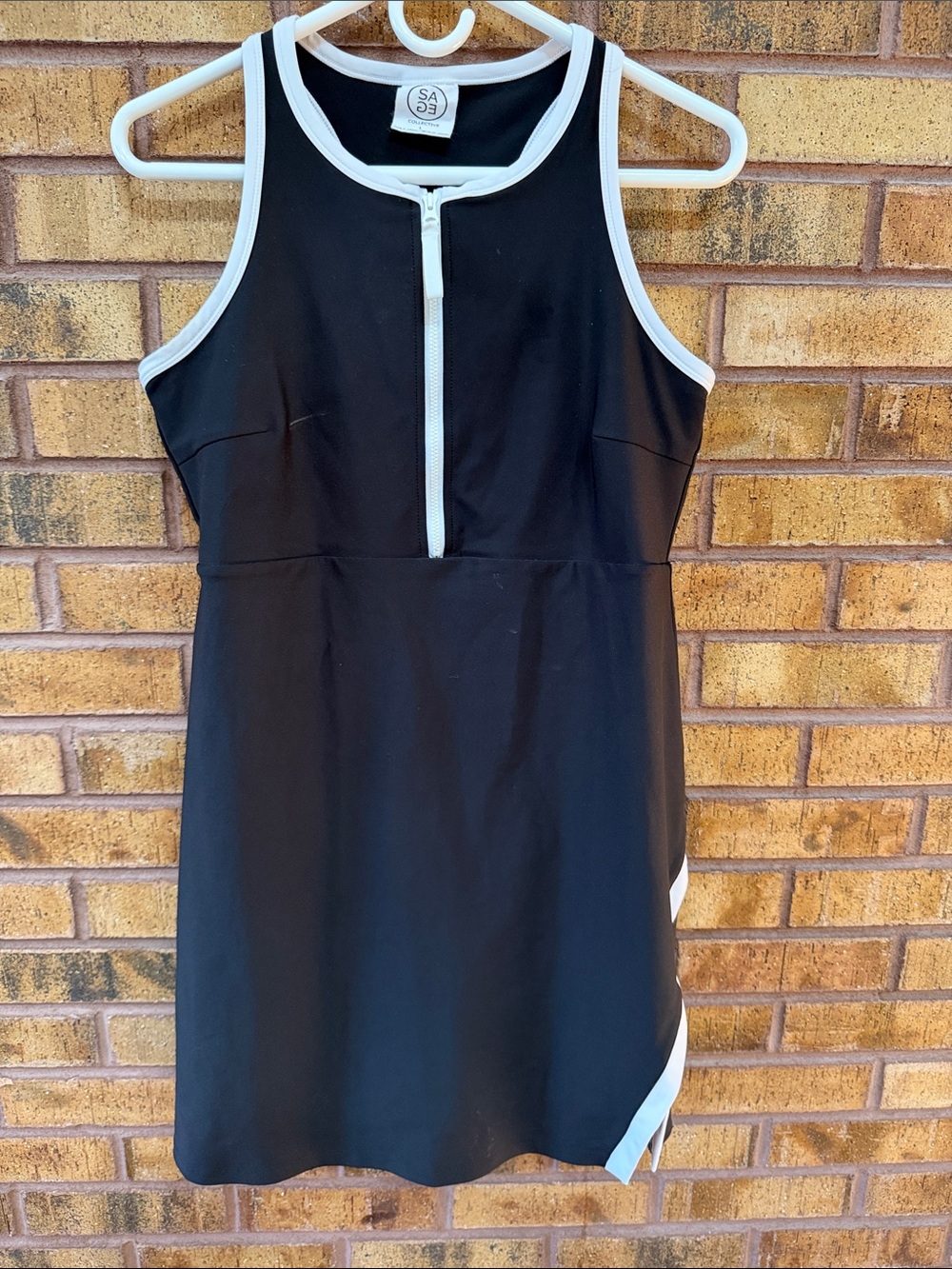 Black Mini Dress with White Trim and Front Zip